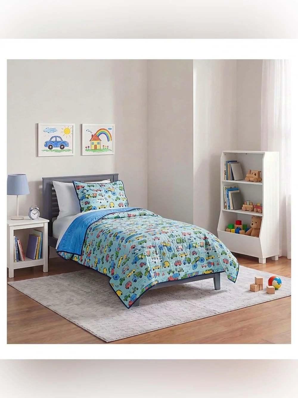 The Big One Blue Kids Quilt Set with Vehicle Print